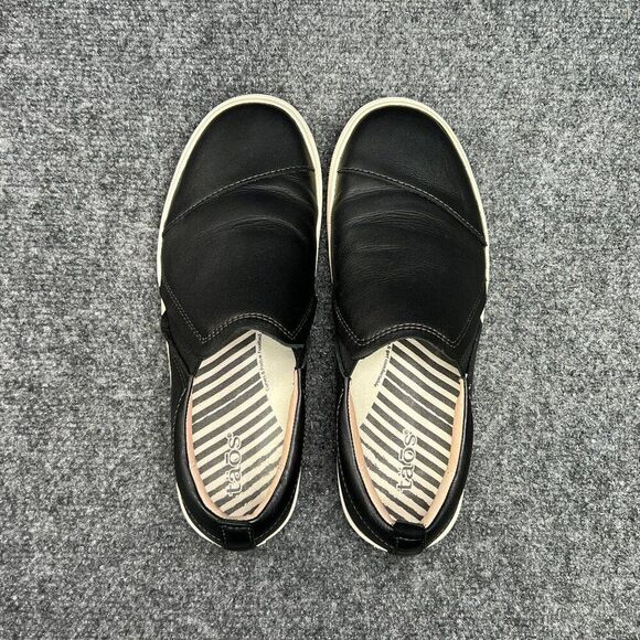 Taos Twin Gore Lux Slip On Sneakers Womens Size 7.5 Black Leather Comfort Loafer - Picture 9 of 13
